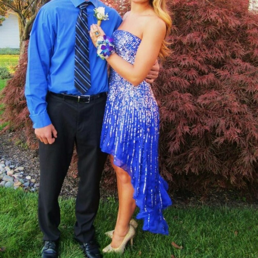 SHERRI HILL Blue beaded gown